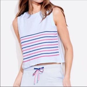 Sundry Sky Blue Two Tone Stripe Muscle Tank Top, Medium